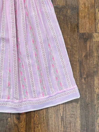 Vintage Circle Skirt - Pink Floral Stripe Semi Sheer Midi - Small