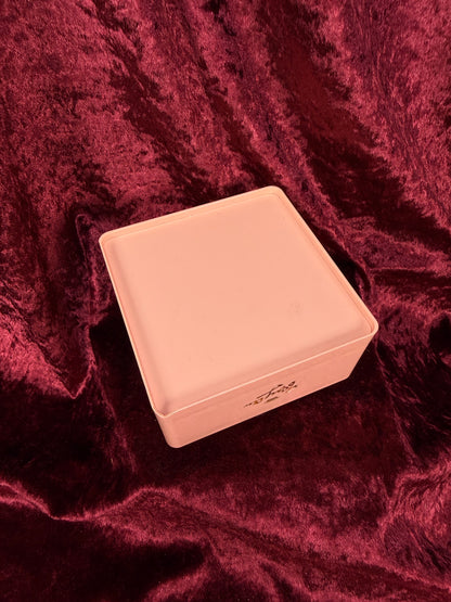 Vintage Vanity - Pink Plastic Powder Box – Art Nouveau Lady Reclining Lid - Evyan