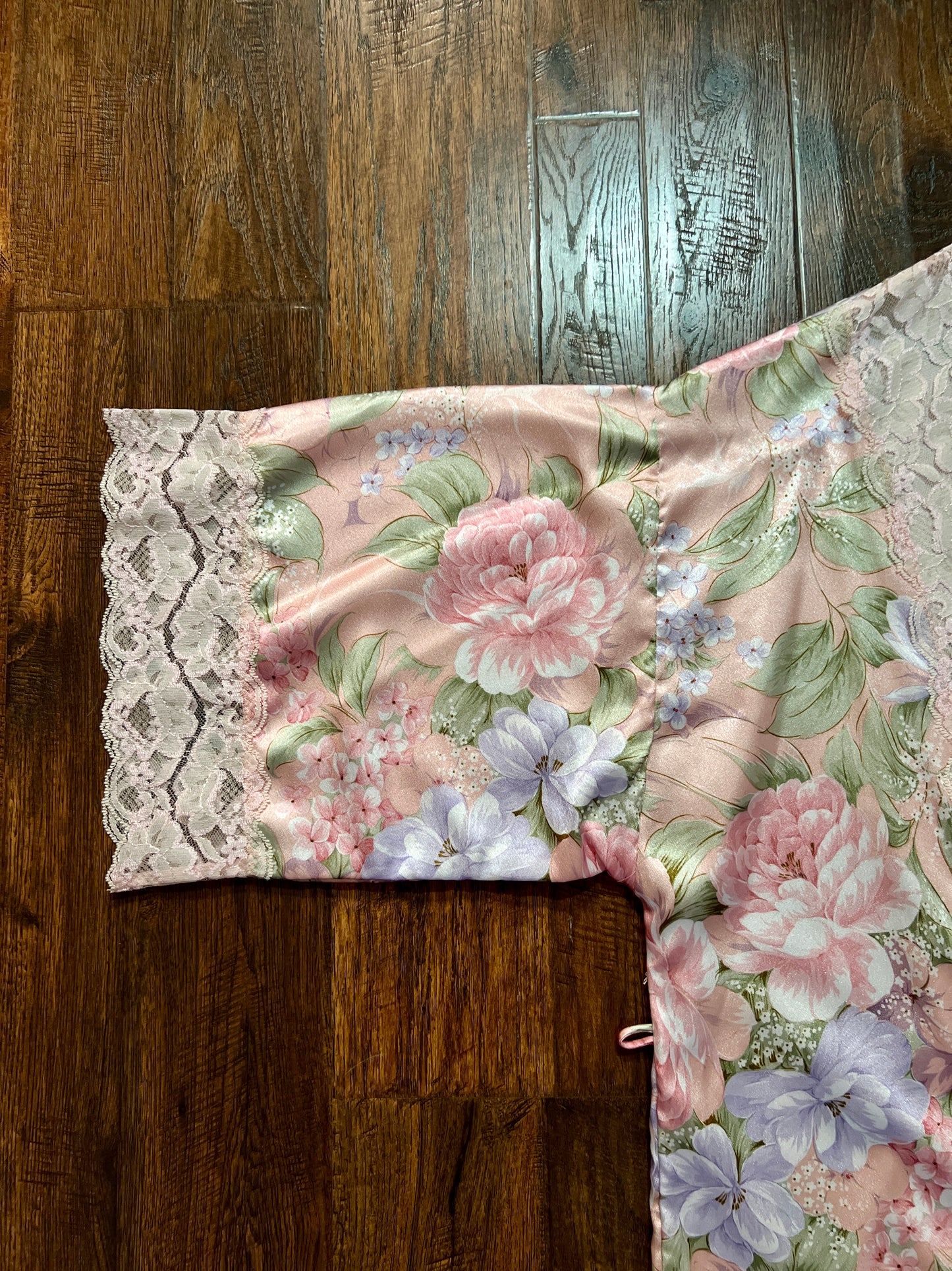 Vintage Silky Nightgown and Robe Lingerie Set - Pink Floral Print Peignoir Ensemble - Val Mode