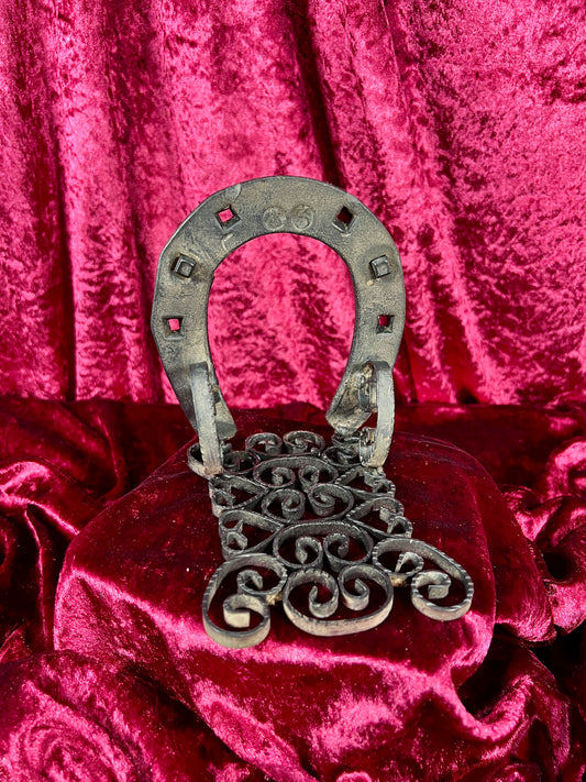 Vintage Home Decor - Wrought Iron Trinket Shelf - Lucky Black Horseshoe