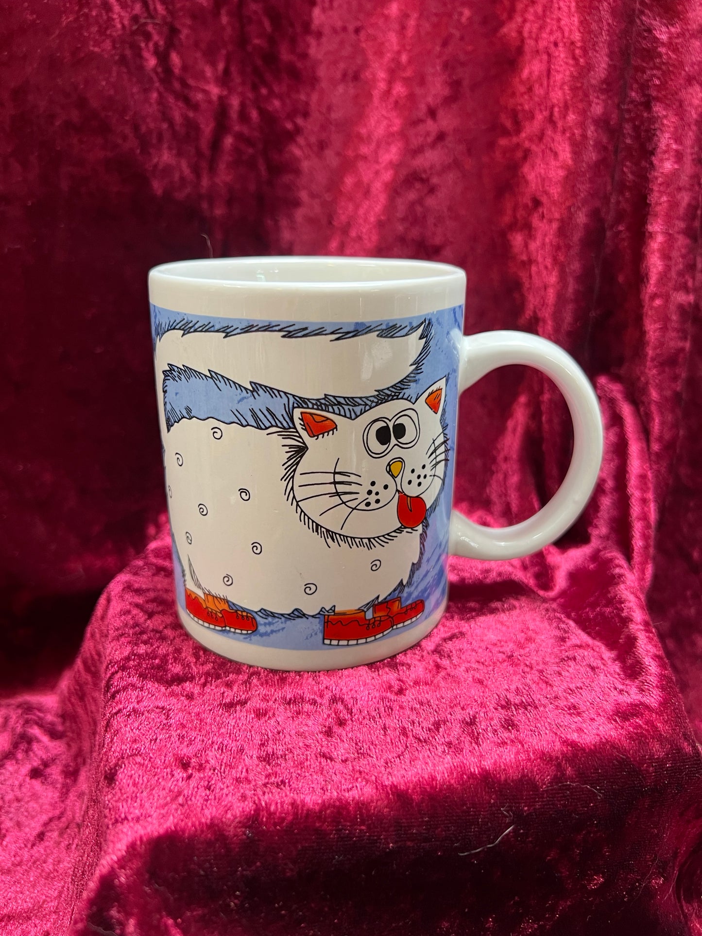 Vintage Mug - Novelty Coffee Cup - Funky 90s Cartoon Cats - Orange and White - Allied Design