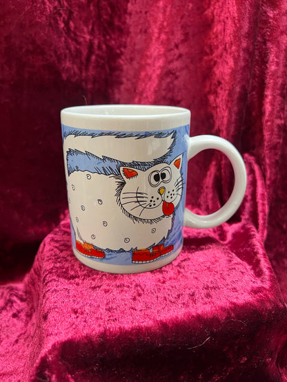 Vintage Mug - Novelty Coffee Cup - Funky 90s Cartoon Cats - Orange and White - Allied Design