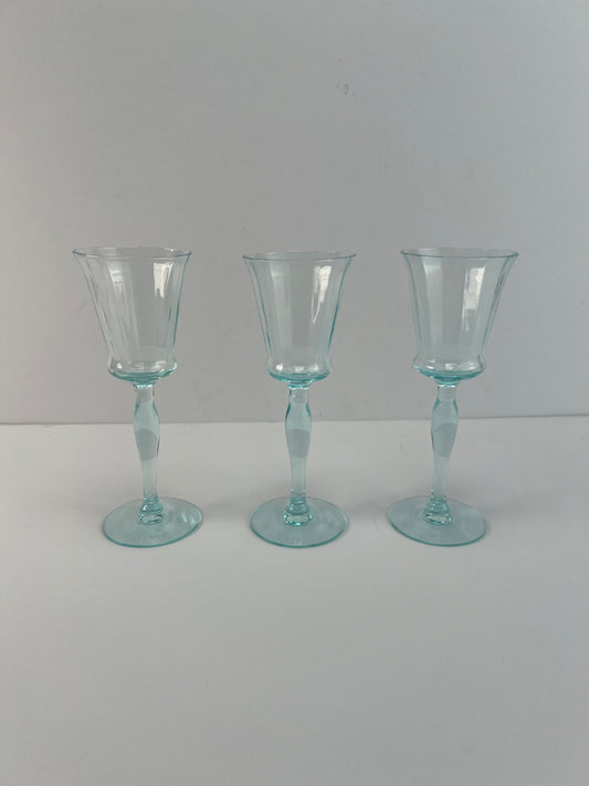 Vintage Barware - Stemmed Cordial Glasses - Aquamarine Blue - Set of 3