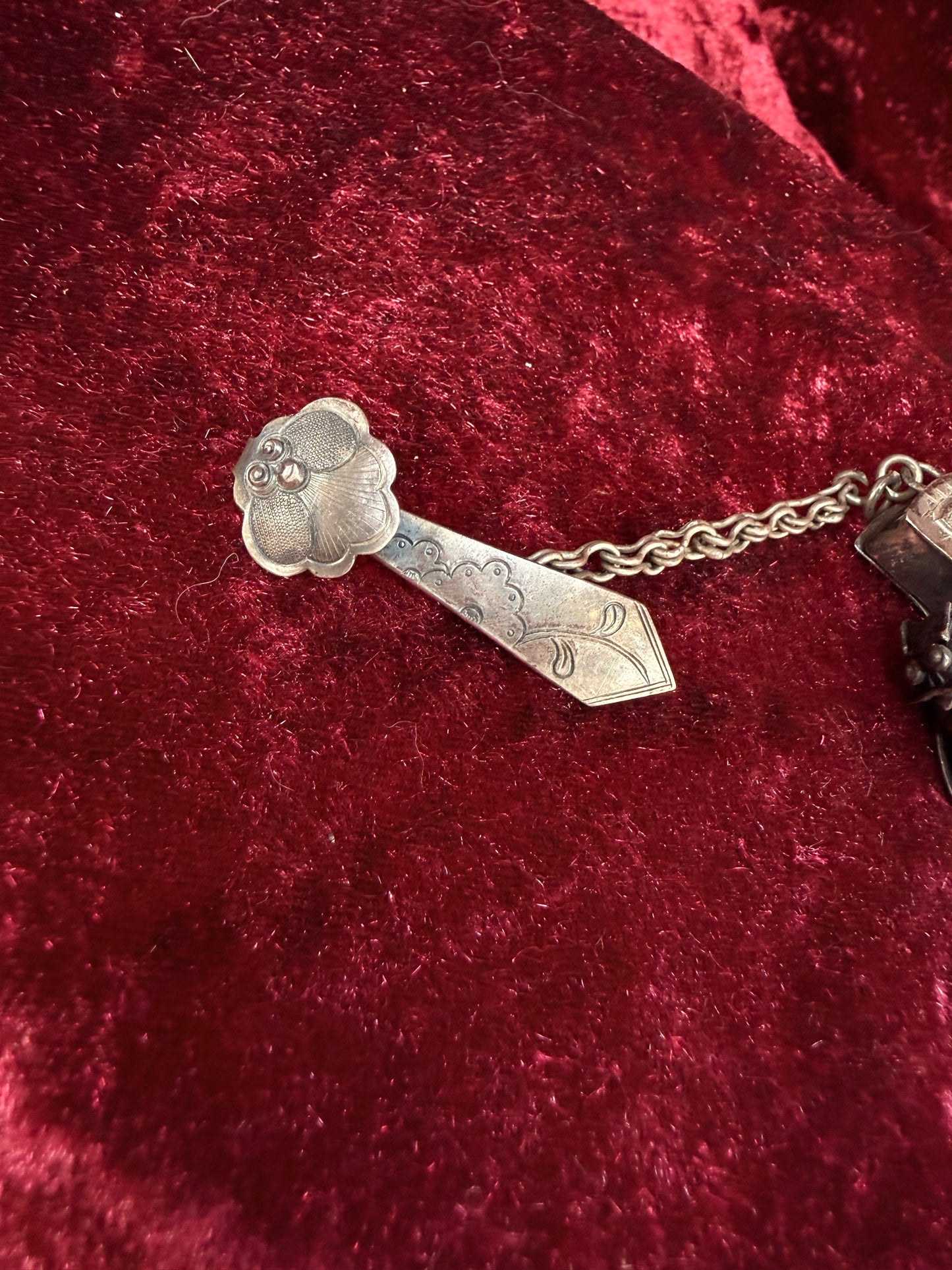 Antique Sterling Silver Needle Case Pendant Chatelaine – Carnelian Bead Late Qing Dynasty Style