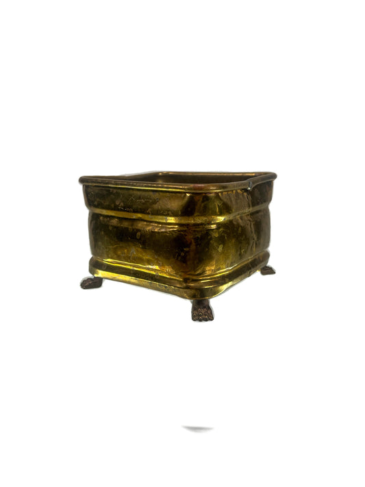 Vintage Brass Decor - Square Cache Pot - Footed
