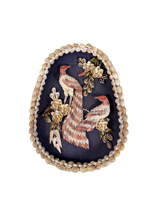Vintage Wall Decor - Bird Made of Shell Art - 1970s Boho Style