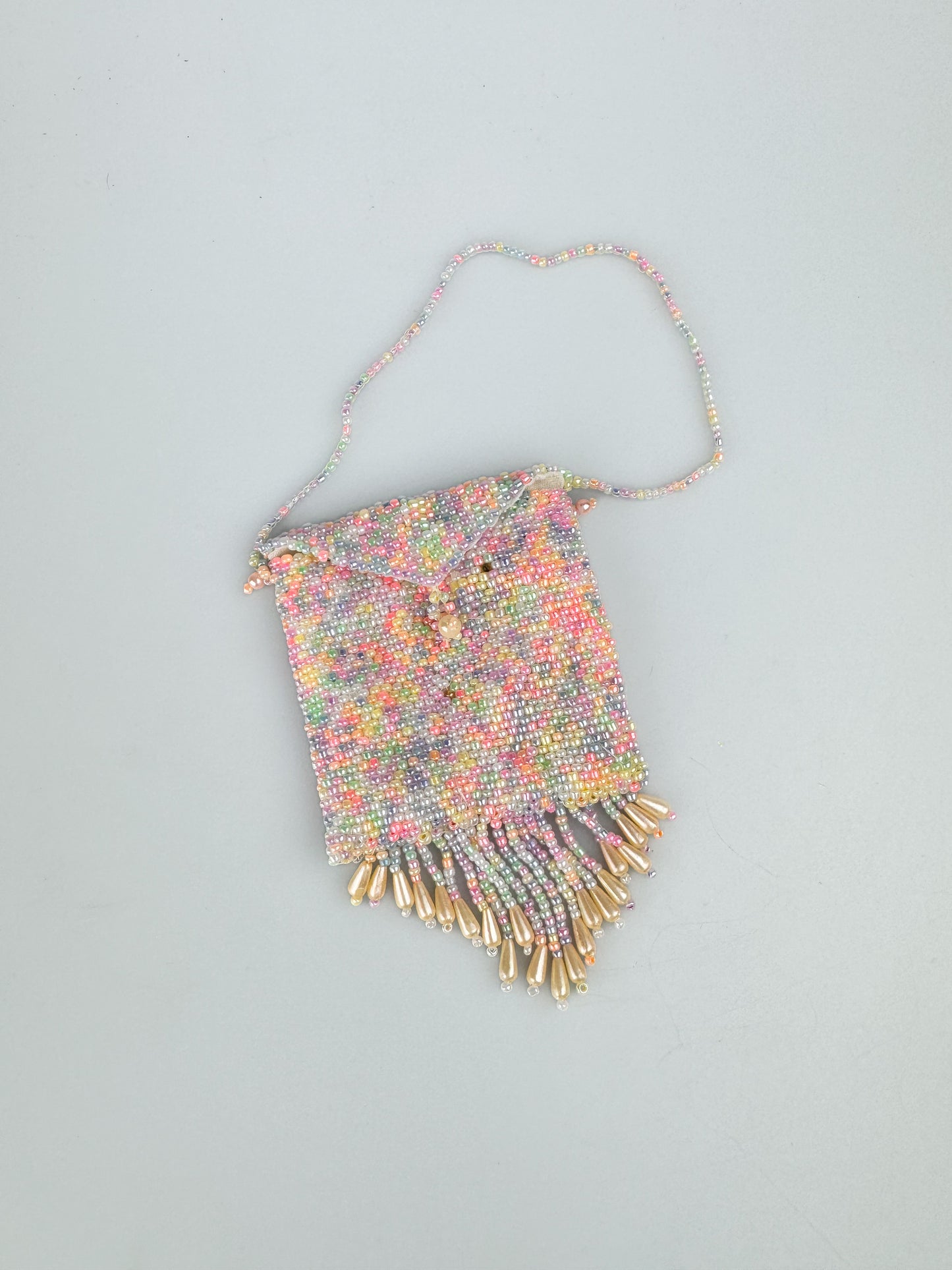 Miniature Beaded Coin Purse - Multicolor Pastel Rainbow Beads