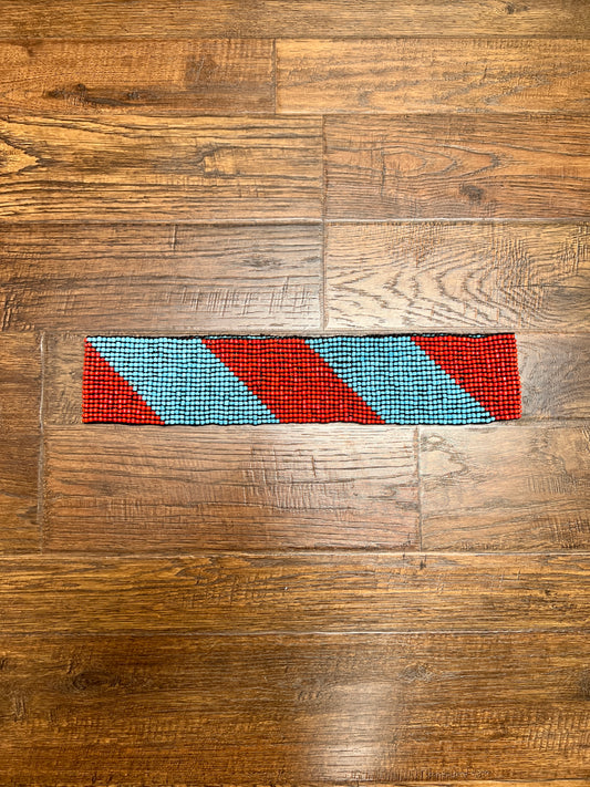 Vintage Accessories - Glass Seed Beaded Waist Belt -Turquoise and Coral - 29"