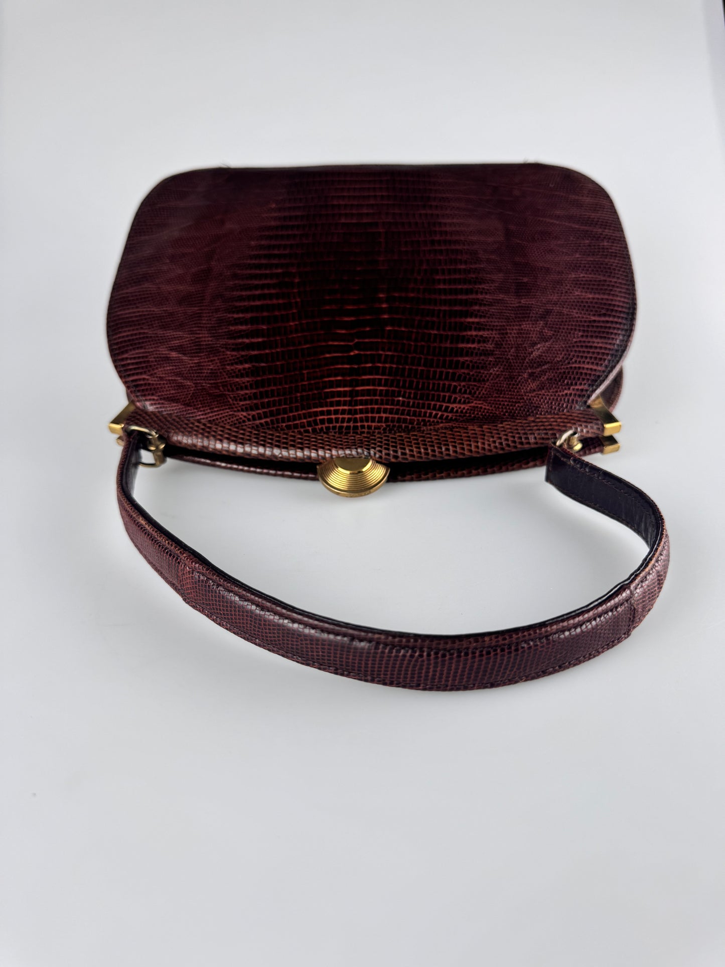 Vintage Purse - Brown Lizard Snap Closure Handbag with Brass Detail