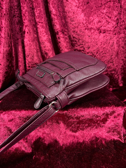 Vintage Faux Leather Crossbody Bag - Burgundy Pebbled Utility Purse - Rosetti