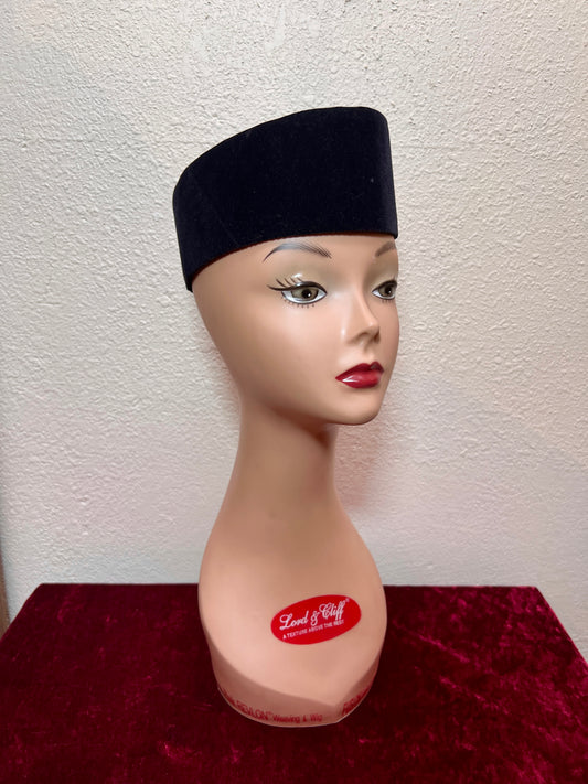Vintage Accessories - Taqiyah / Kufi Hat - Black Short Pile Lyon Velvet - 22 1/2"