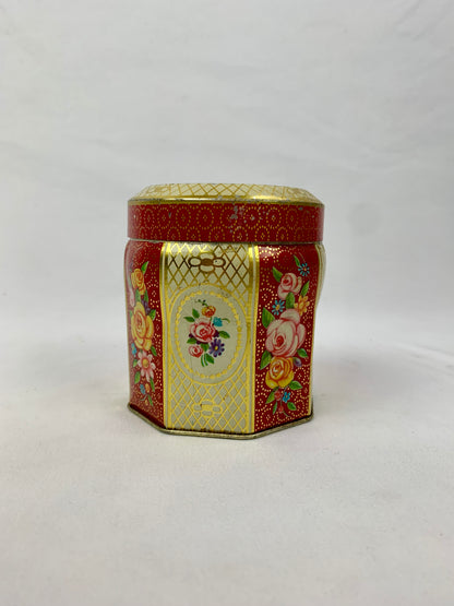 Vintage Scribbans-Kemp London Bakery Red Floral & Gold Lattice Decorative Tin