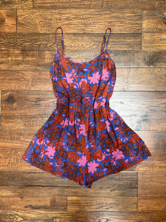 Clothing - Spaghetti Strap Romper - Pink And Blue Floral Print - Small - Fire Los Angeles