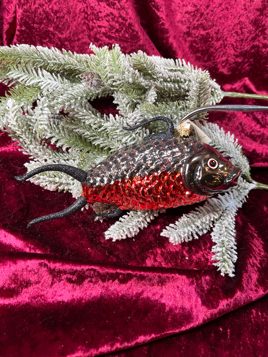 Vintage Christmas - Handblown Glass Ornament - Red and Black Koi Fish - Larry Fraga Designs