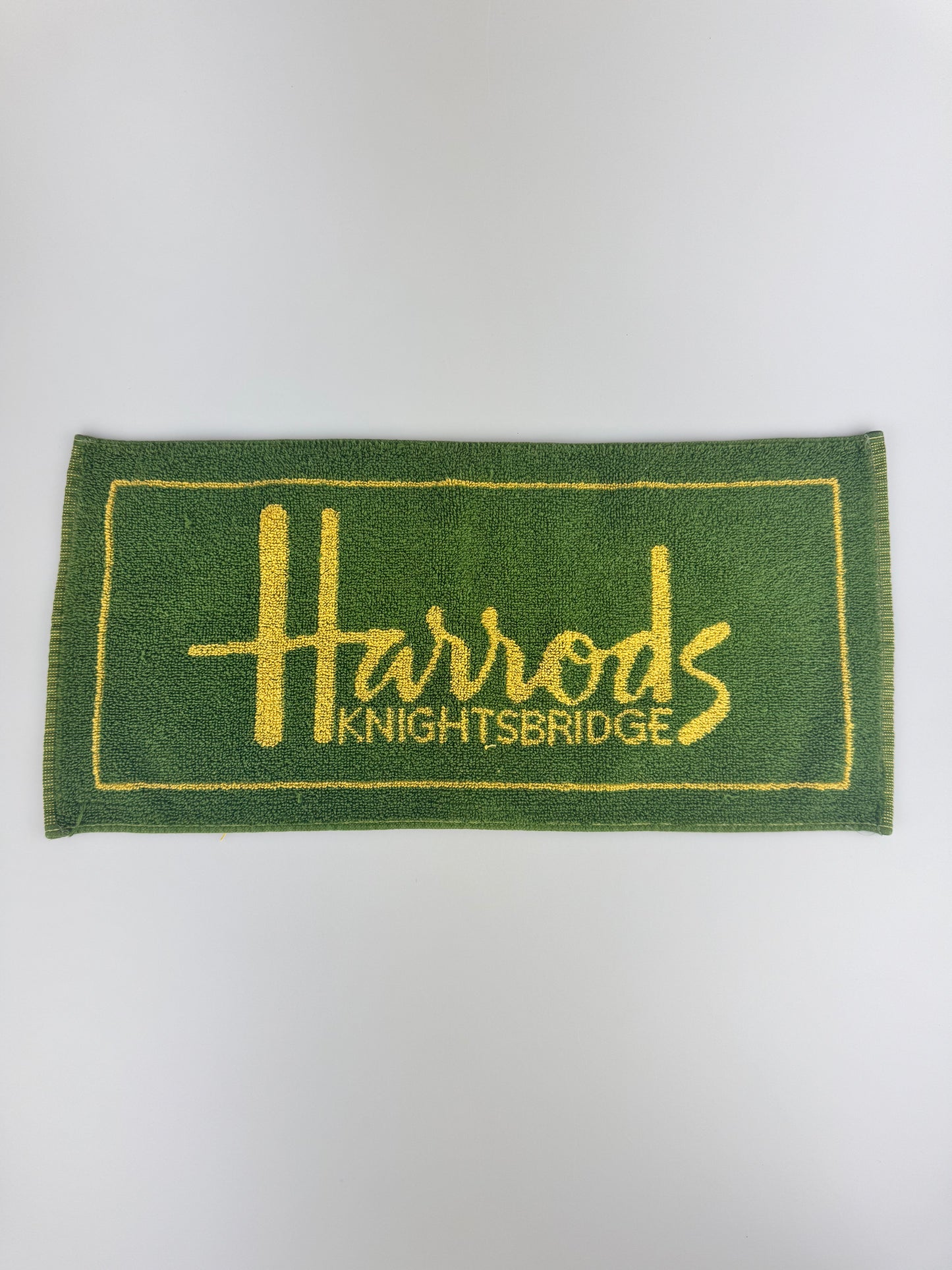 Vintage Harrods Knightsbridge Green & Yellow Bar Towel