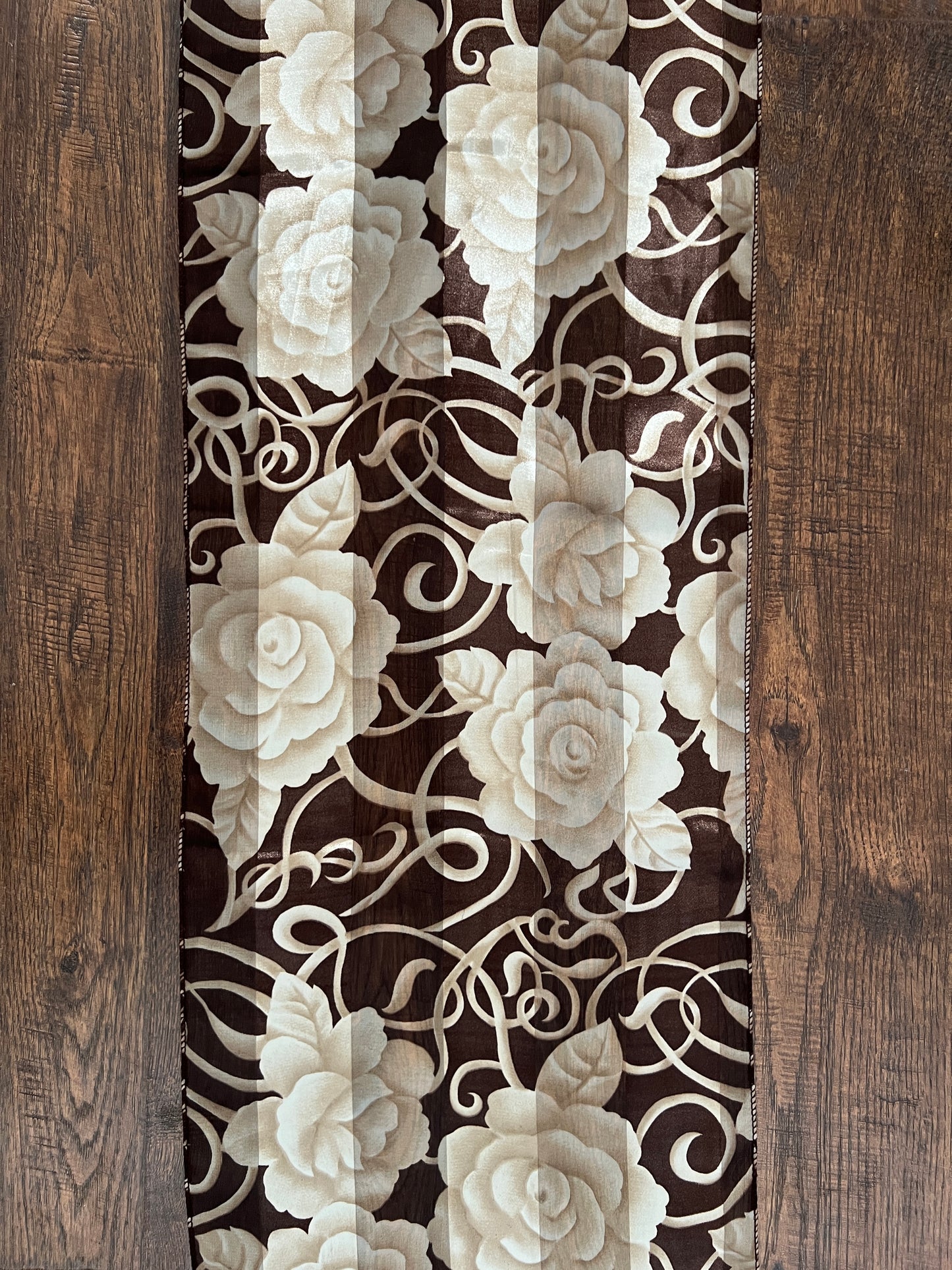 Vintage Floral Scarf - Brown Ivory Rose Semi Sheer Wrap