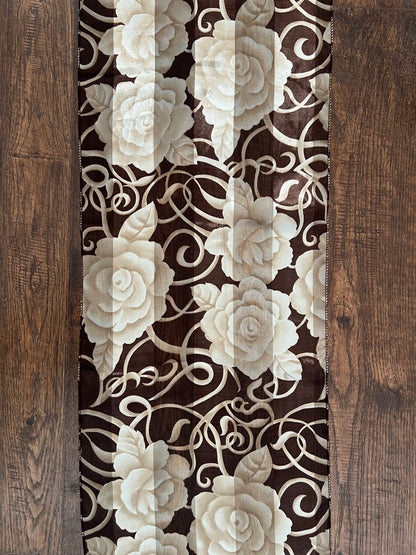 Vintage Floral Scarf - Brown Ivory Rose Semi Sheer Wrap