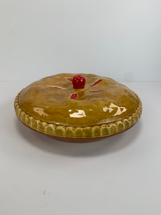 Vintage Ceramic Cherry Pie Plate with Lid Retro Serveware