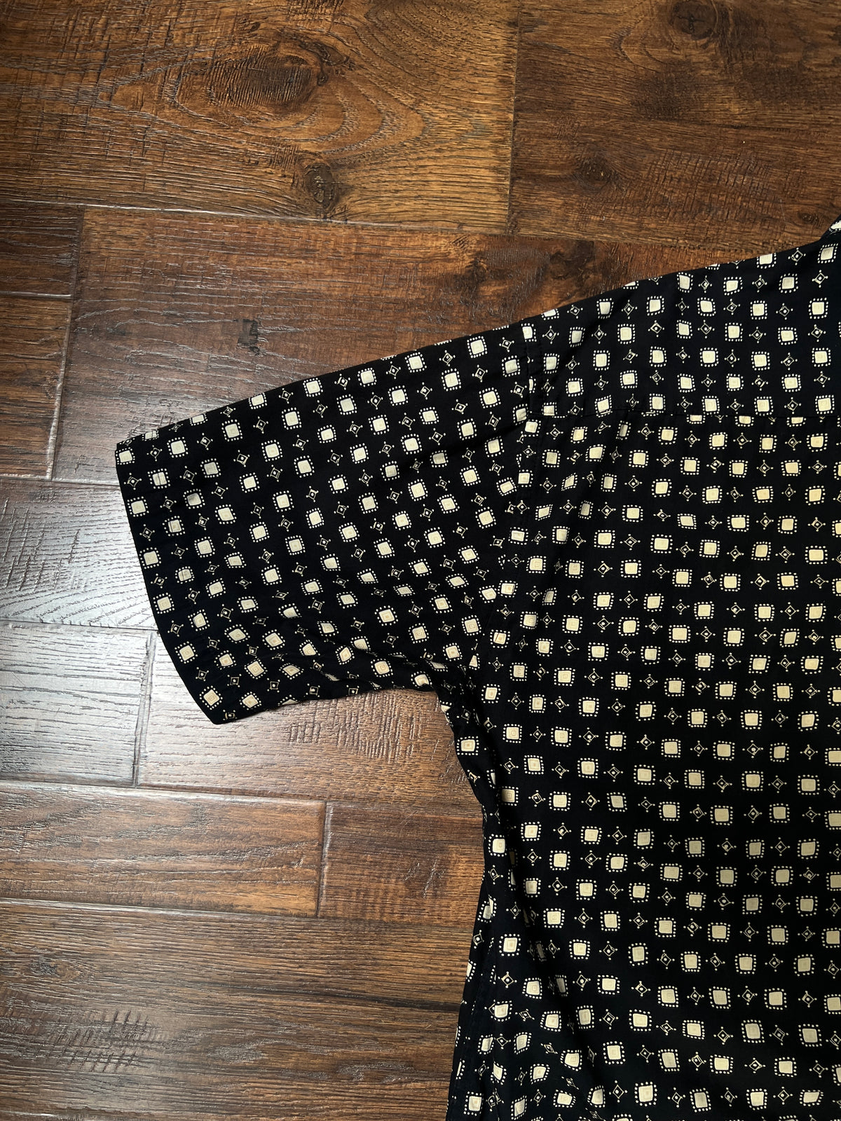 Vintage Pierre Cardin Cotton Shirt – Black and Beige Geometric Print – Size Large
