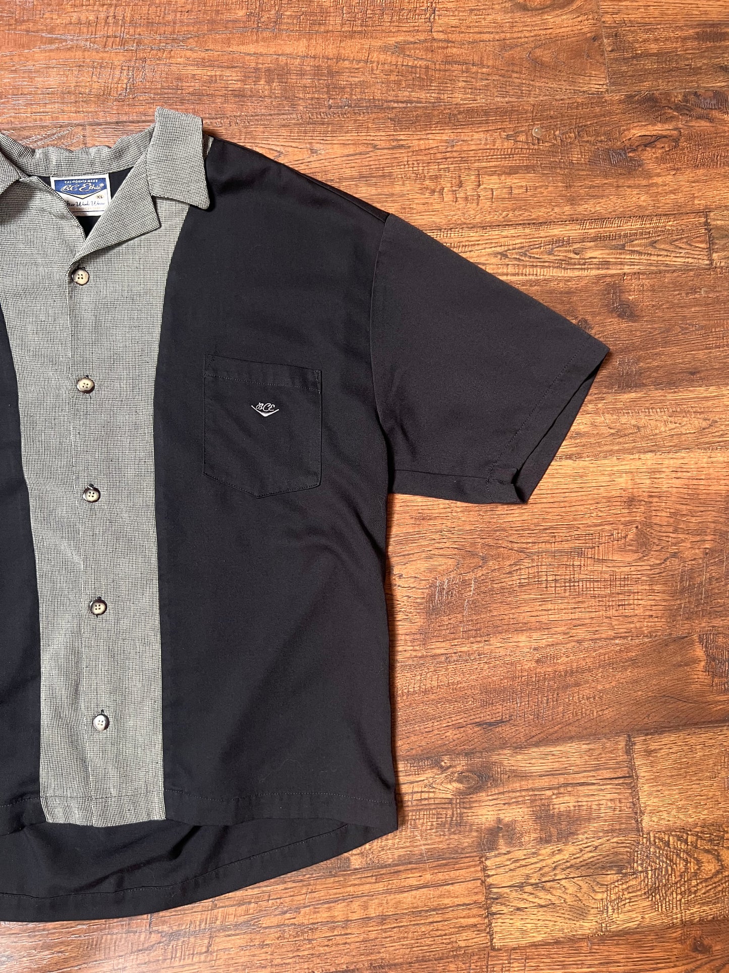 Vintage Clothing - Short Sleeve Bowling Shirt - Houndstooth Stripe - BC Ethic After Work Wear - X-Large
