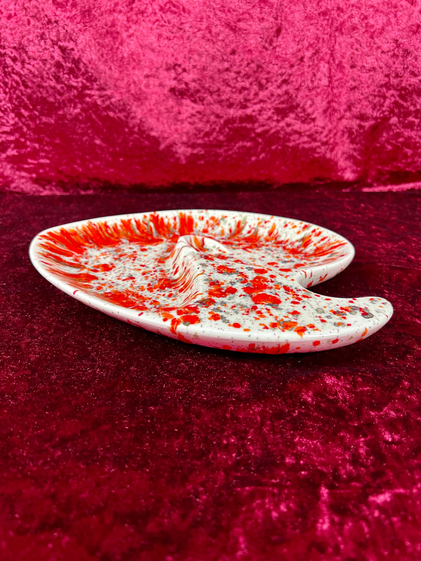 Vintage Ashtray - Sculptural Ceramic Drip Glaze - Mid Century Modern Orange - Large