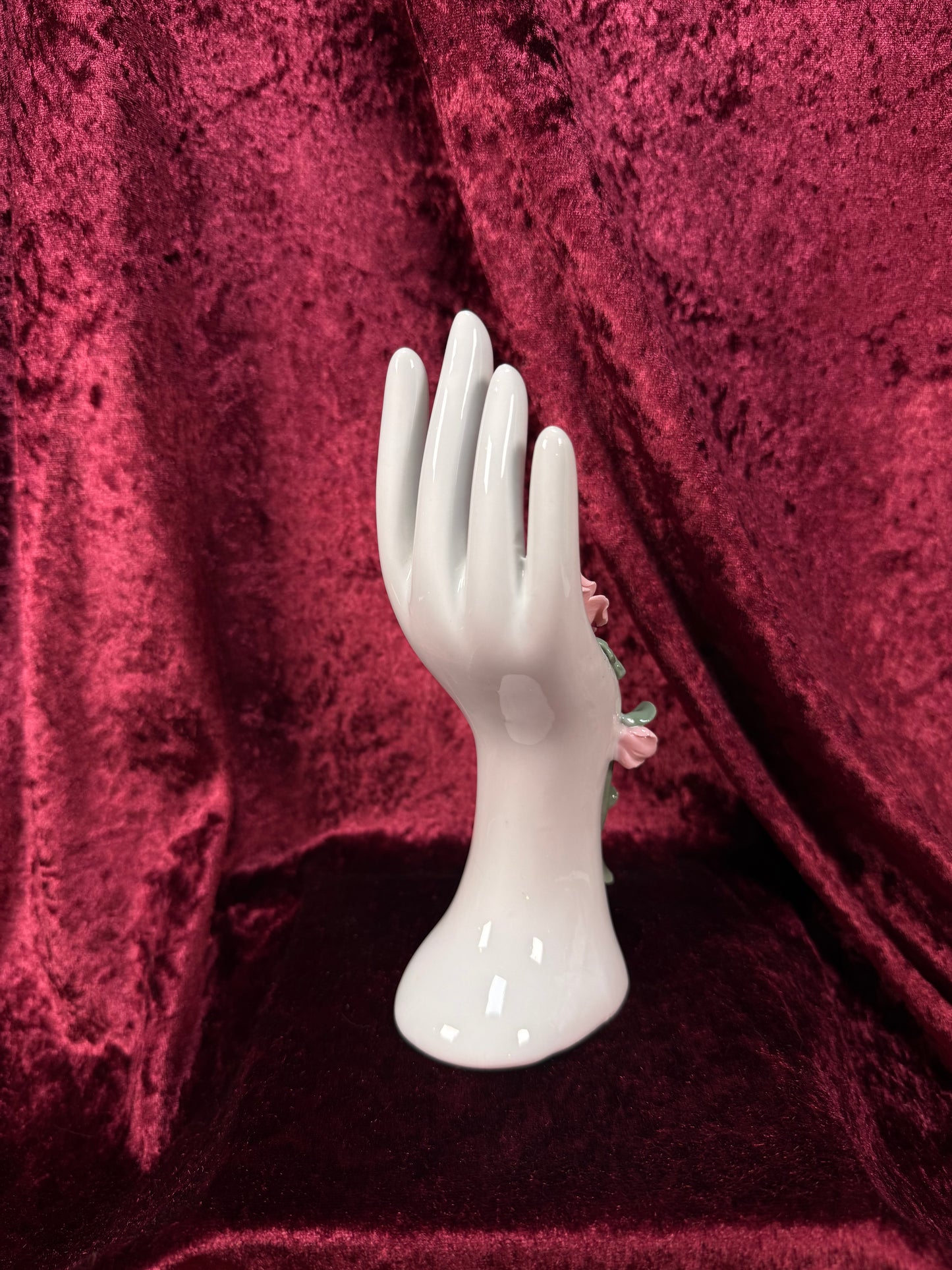 Vintage Porcelain Hand Ring Holder – Pink Rose Vanity Display