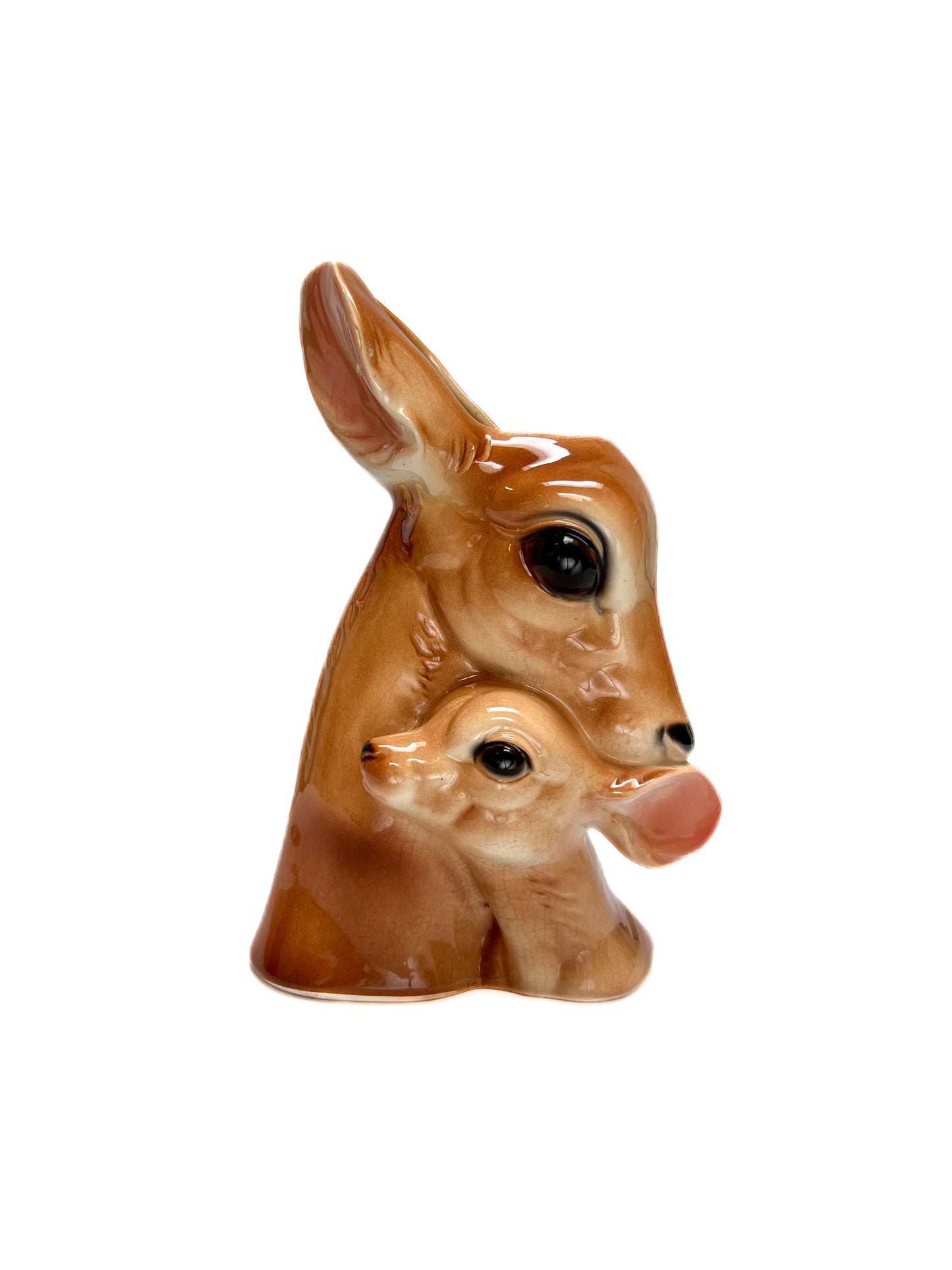 Vintage Vase - Glazed Ceramic Deer - Doe and Baby Fawn - Royal Copley