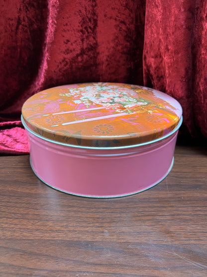 Vintage Kitchen - Metal Storage Tin - Pretty Pink Roses Under Candlelight