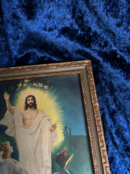 Vintage Religious Framed Print – Resurrection of Jesus Christ Lithograph