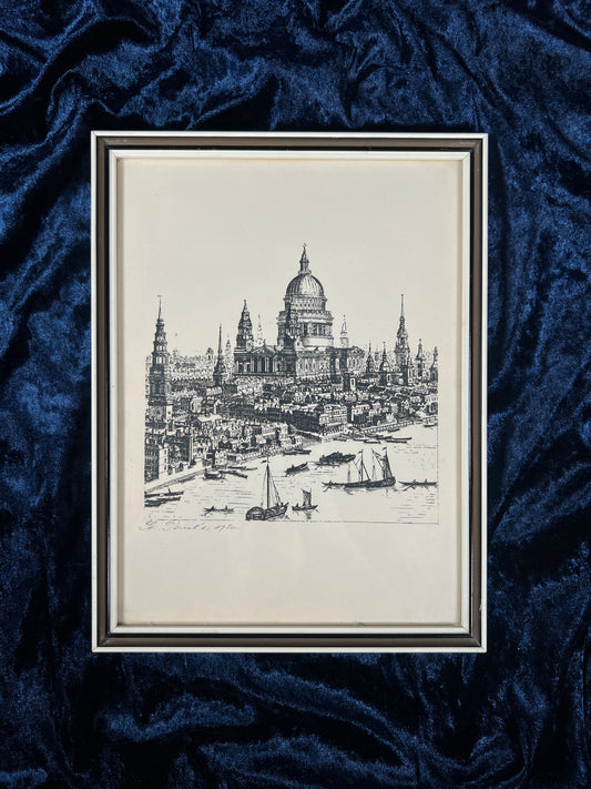 Vintage London Cityscape Print - St Paul’s Cathedral 1750 Framed Wall Art