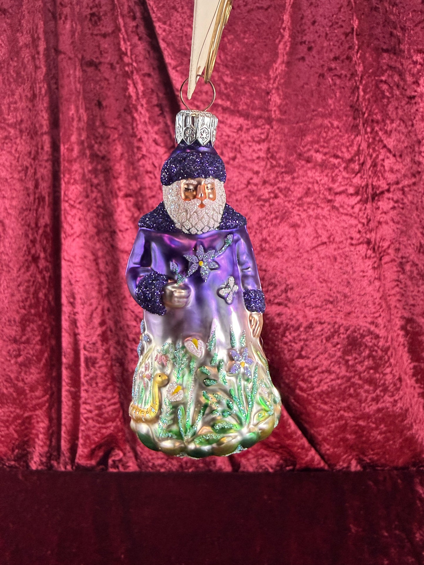 Vintage Christmas - Handblown Glass Ornament - Purple Rainforest Santa - Patricia Breen - Poland - 2000
