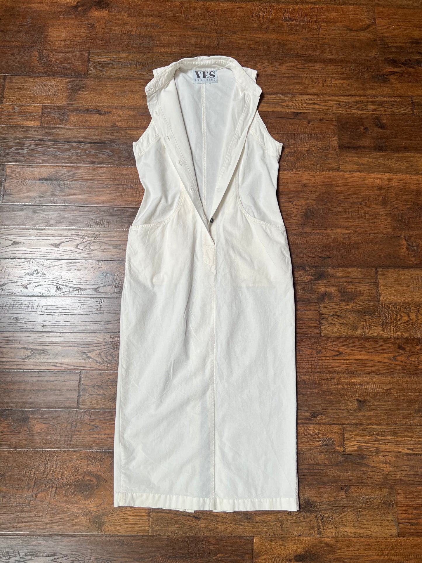 Vintage Clothing - Full Length Sleeveless Shirt Dress - Button Front - White - Medium - YES Clothing
