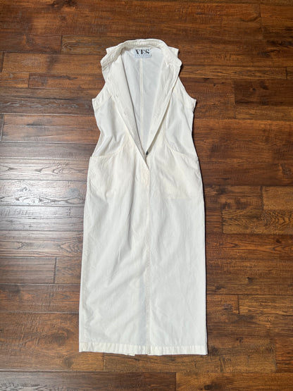 Vintage Clothing - Full Length Sleeveless Shirt Dress - Button Front - White - Medium - YES Clothing