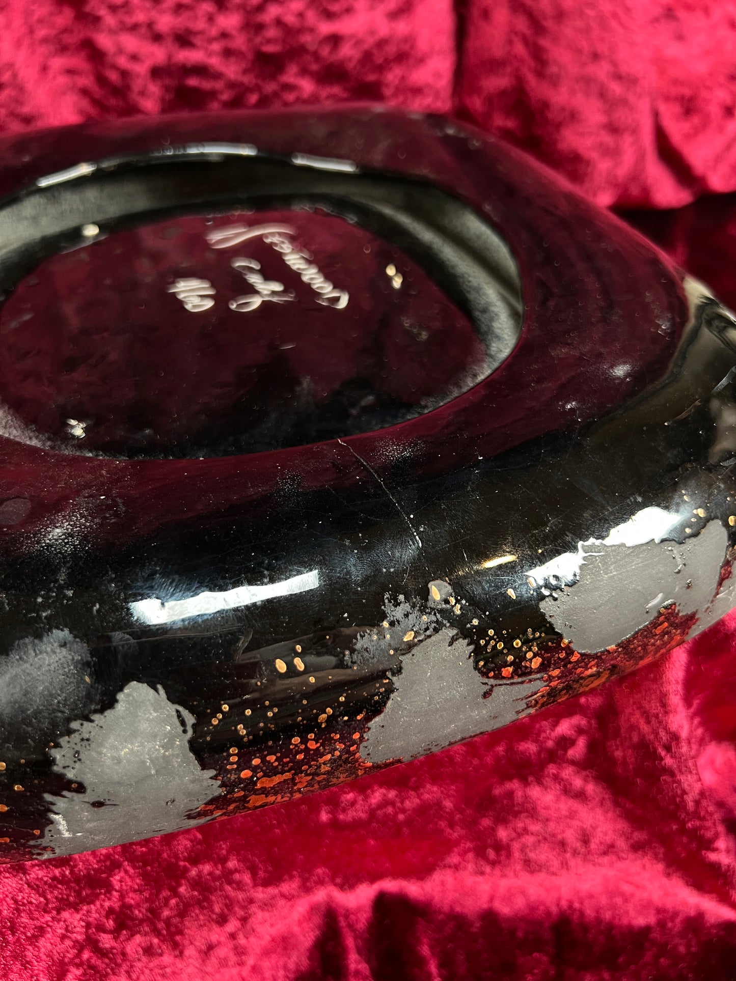 Vintage Mid Century Ceramic Ashtray - Westwood California Metallic Gold Black Leopard Print Glaze