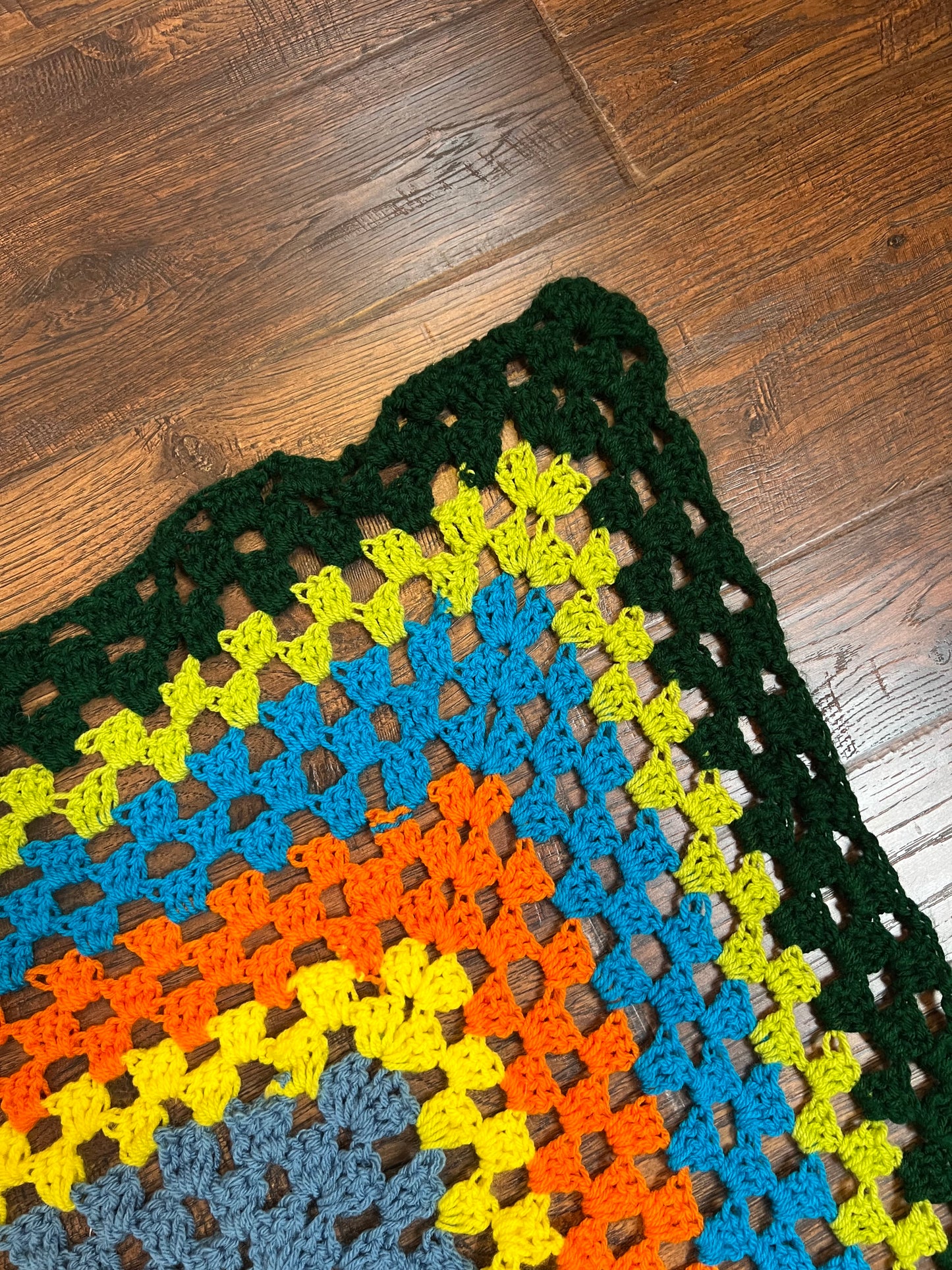 Vintage Linens - Handmade Crochet Lap Blanket - Green, Blue, Orange