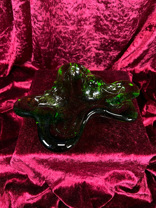 Vintage Blenko Handblown Ashtray - Green Amoeba Freeform Art Glass Trinket Dish