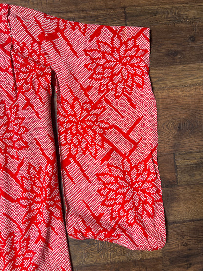 Vintage Clothing - Hand Sewn Kimono Robe - Red Floral Grid - Crepe Silk - OS