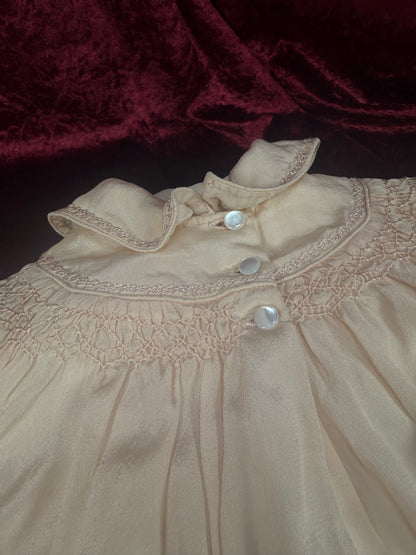 Vintage Pink Silk Baby Capelet – Hand Smocked Nursery Heirloom