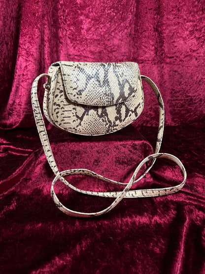 Vintage Susan Gail Snakeskin Crossbody Bag - Cream Brown Mini Saddle Purse