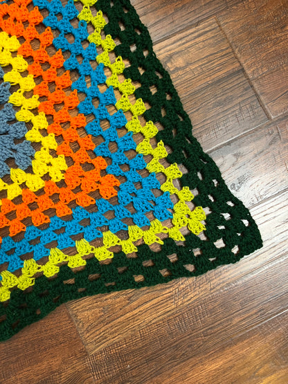 Vintage Linens - Handmade Crochet Lap Blanket - Green, Blue, Orange