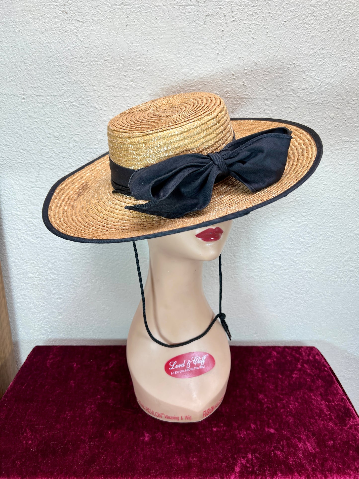 Vintage Accessories - Straw Sun Hat - Black Bow - Medium