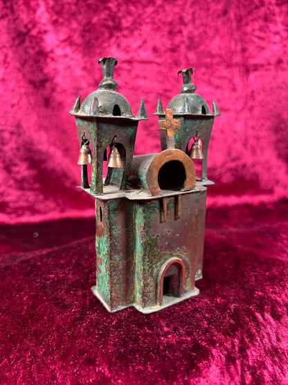 Vintage Religio - Miniature Ayacucho Church with Bells - Copper