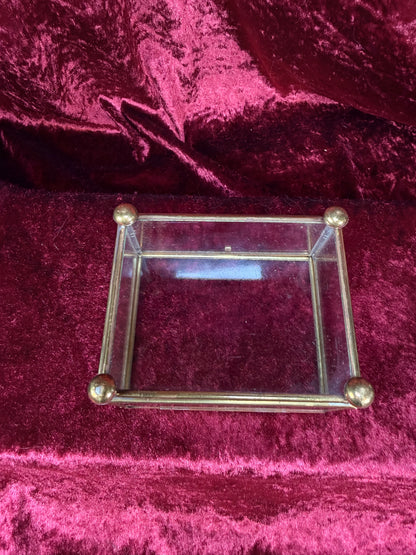 Vintage Brass and Glass Jewelry Box – Footed Display Case Trinket Holder