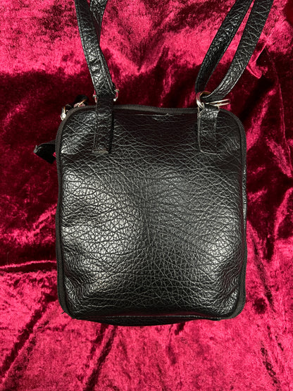 Vintage Faux Leather Crossbody Bag - Black Utility Pocket Shoulder Purse - Jaclyn Smith