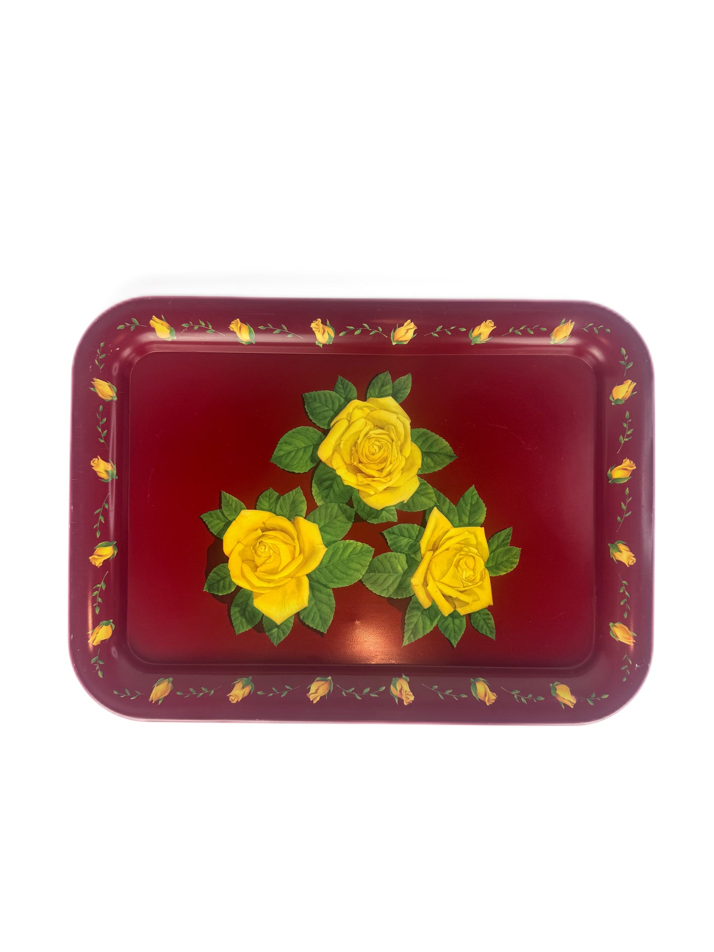 Vintage 1950s Metal Lap Tray - Red with Yellow Roses