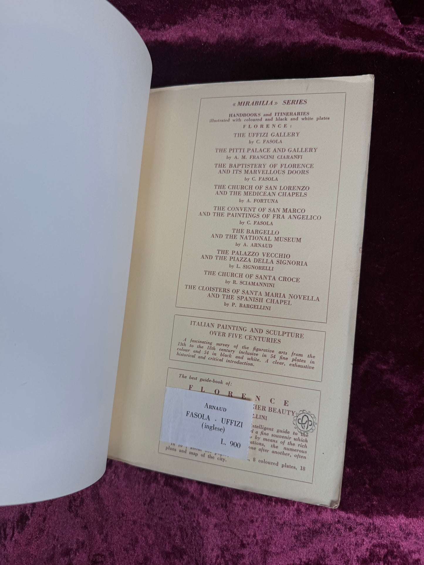 Vintage Paperback Book – The Uffizi Gallery Handbook and Itinerary Florence Arnaud