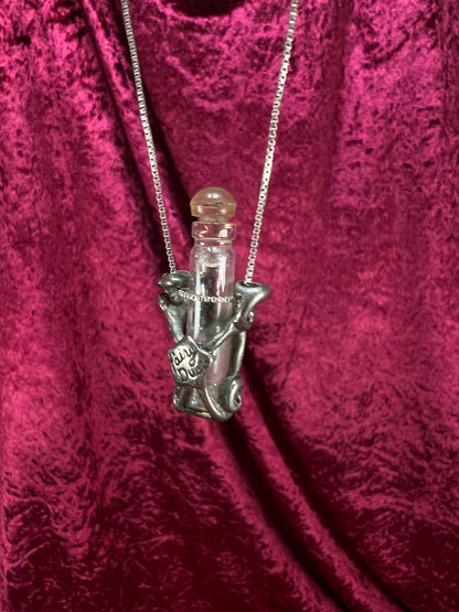 Vintage Sterling Silver Necklace - Fairy Dust Glass Vial Pendant