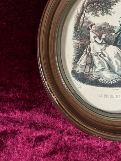 Vintage Oval Wood Framed Print - La Mode Illustrée Victorian Fashion Portrait