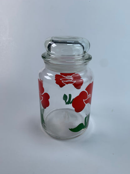 Vintage Kitchen - Glass Canister - Red Poppy Flowers - 7"