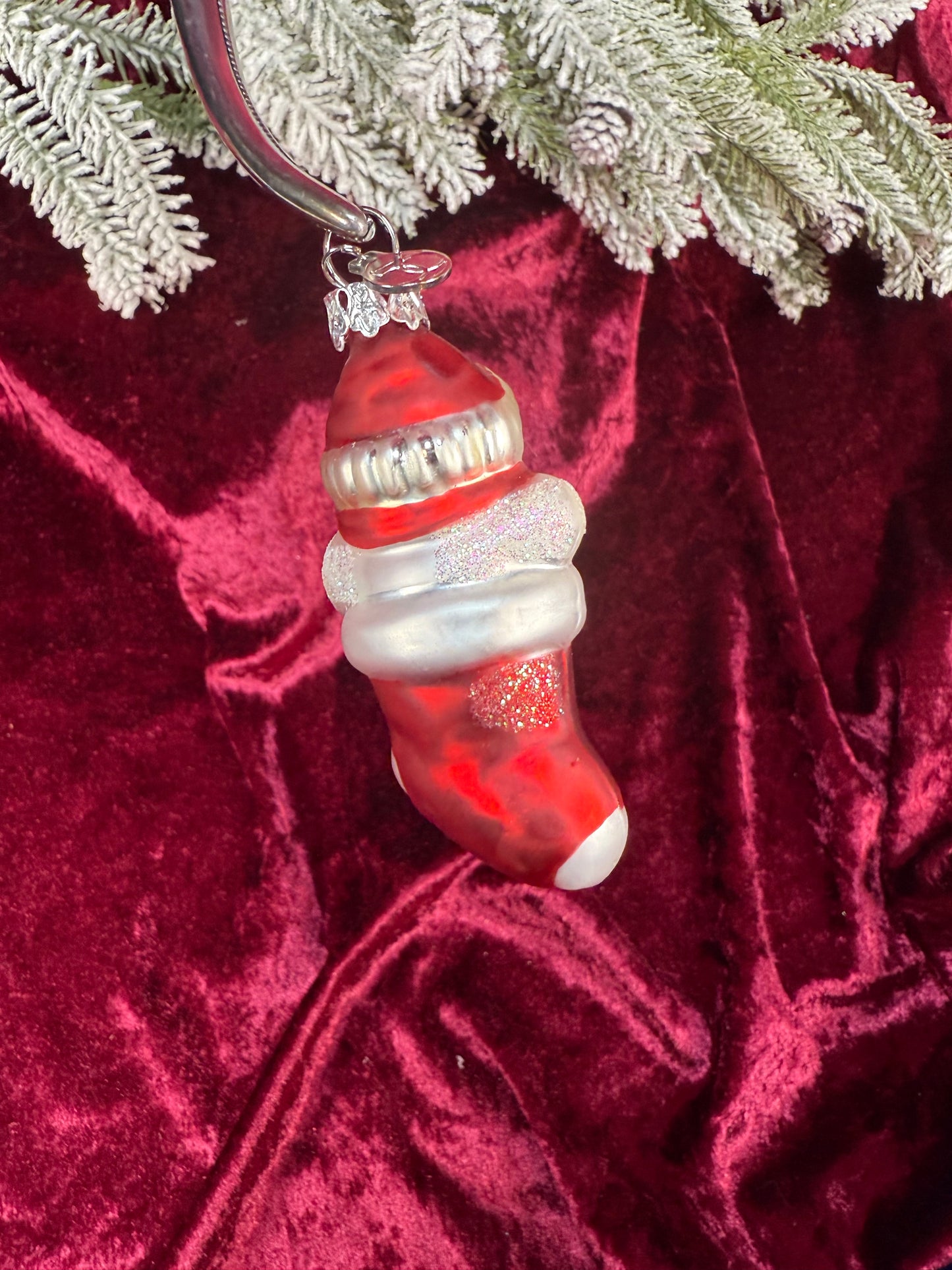 Vintage Christmas - Handblown Glass Ornament - Snowman In A Stocking - Department 56